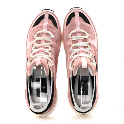 Chanel Suede Calfskin Grosgrain Womens CC Sneakers 39.5 Light Pink Black 2 of 10