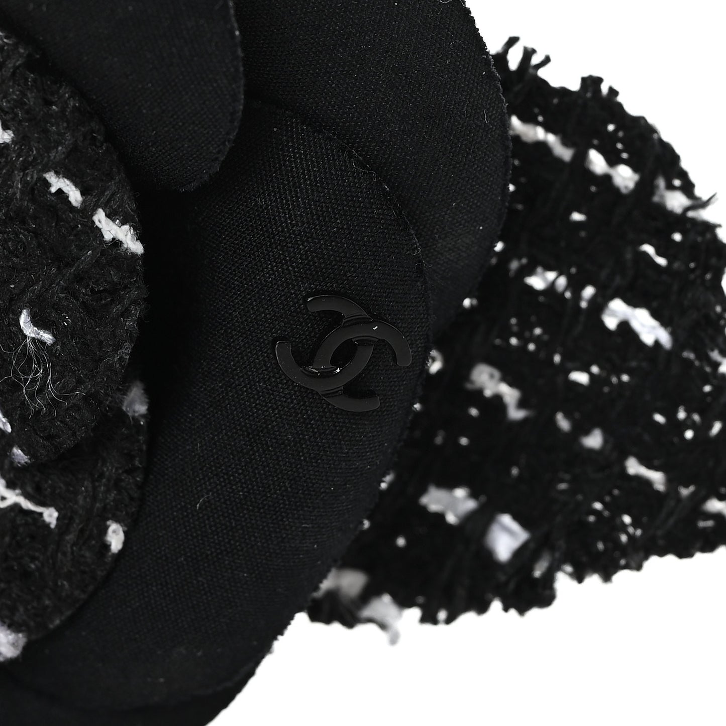 Tweed Camellia Pin Brooch Black White