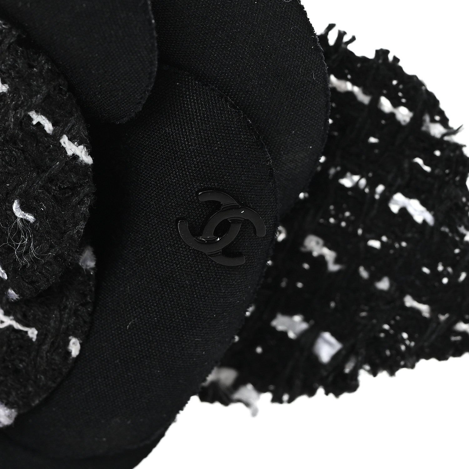 Chanel Tweed Camellia Pin Brooch Black White 3 of 3