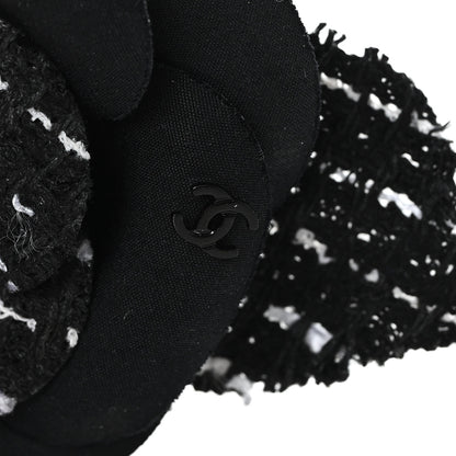 Chanel Tweed Camellia Pin Brooch Black White 3 of 3