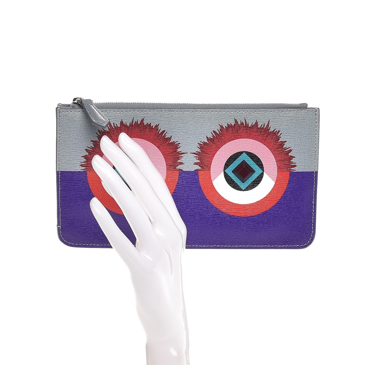 Fendi Vitello Elite Studded Hypnoteyes Zip Pouch Polvere Multicolor 2 of 11