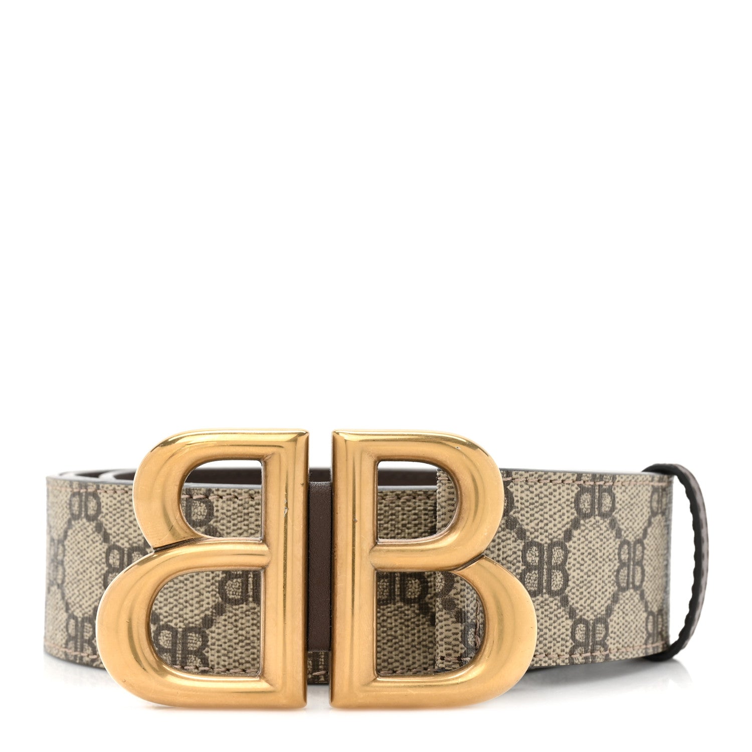 Gucci X BALENCIAGA BB Supreme Monogram 40mm Belt 100 40 Beige Ebony Dark Brown 1 of 5