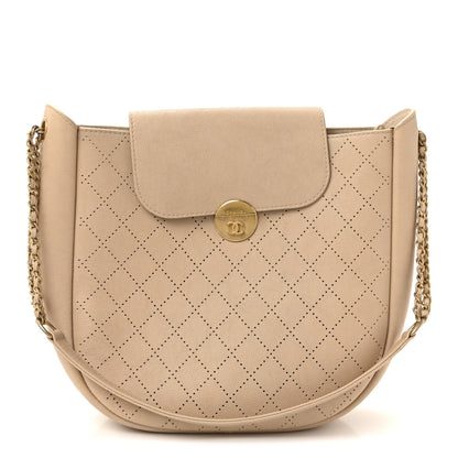 Chanel Grained Calfskin Perforated Small Flap Hobo Beige 1 of 10