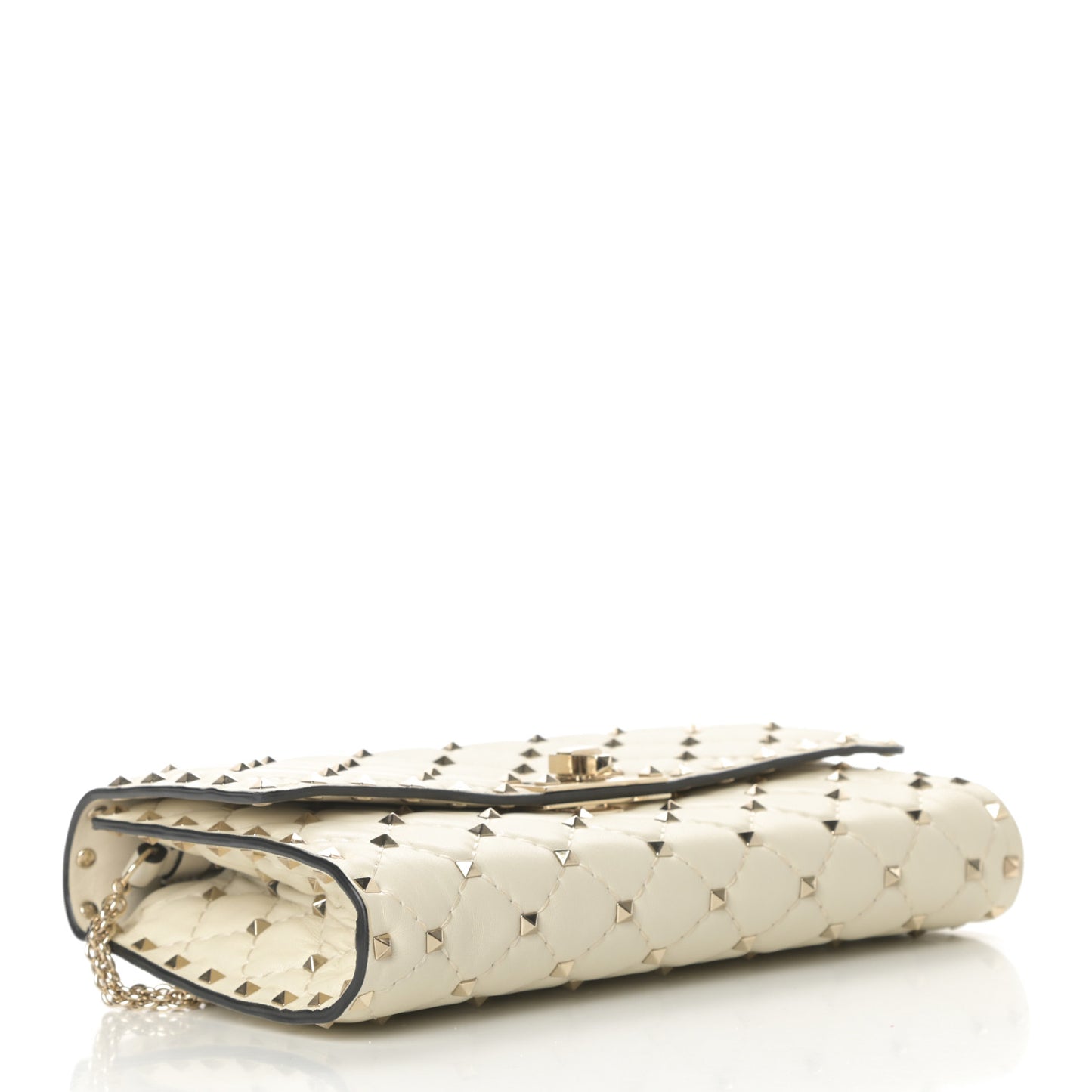 Nappa Rockstud Spike Wallet on Chain Light Ivory