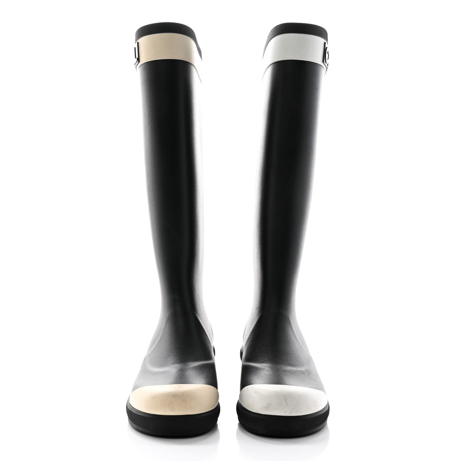 Chanel Rubber Logo Rain Boots 35 Black White 2 of 12