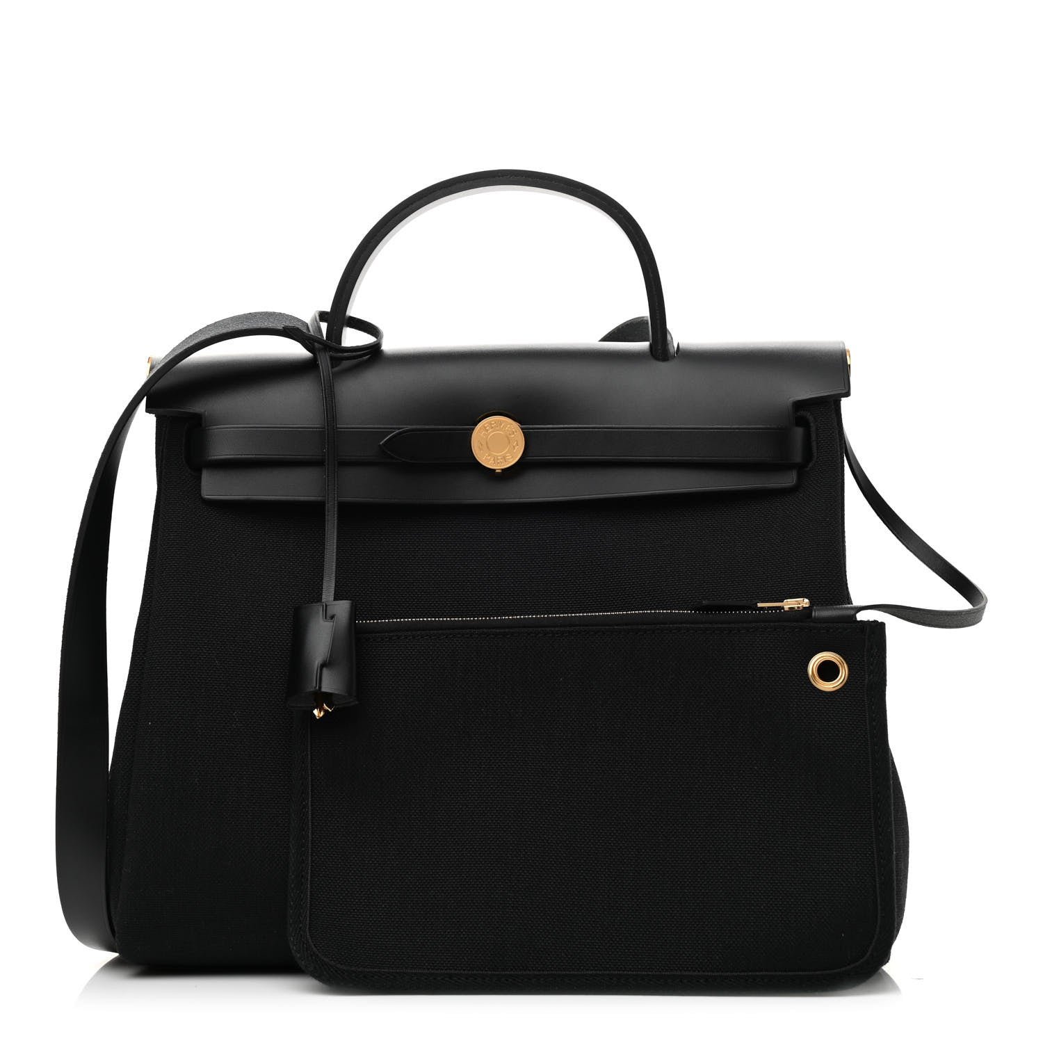 Hermes Military Toile Vache Hunter Herbag Zip Retourne 31 PM Black 1 of 10