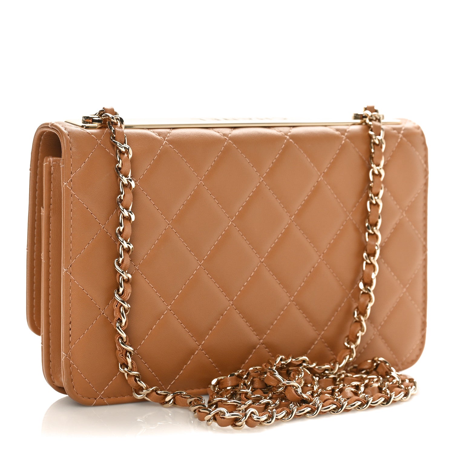 Chanel Lambskin Quilted Contrast Stitch Trendy CC Wallet On Chain WOC Camel 2 of 10