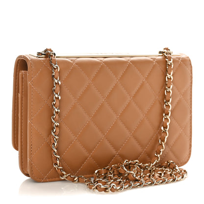 Chanel Lambskin Quilted Contrast Stitch Trendy CC Wallet On Chain WOC Camel 2 of 10