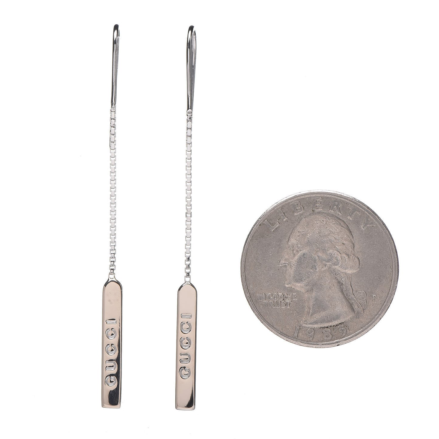 18K White Gold Bar Drop Earrings