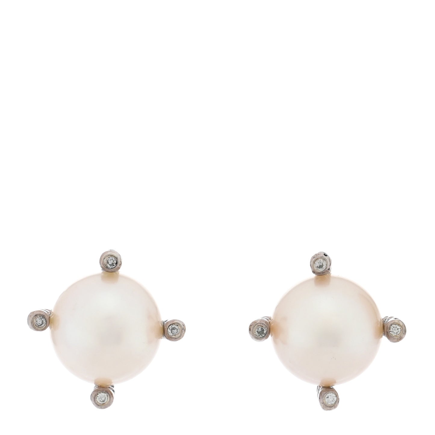 Sterling Silver Diamond Cultured Pearl 10mm Cable Stud Earrings