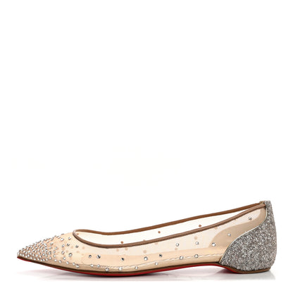 Christian Louboutin Rete Glitter Mini Specchio Strass Follies Flats 39.5 Perle 1 of 9