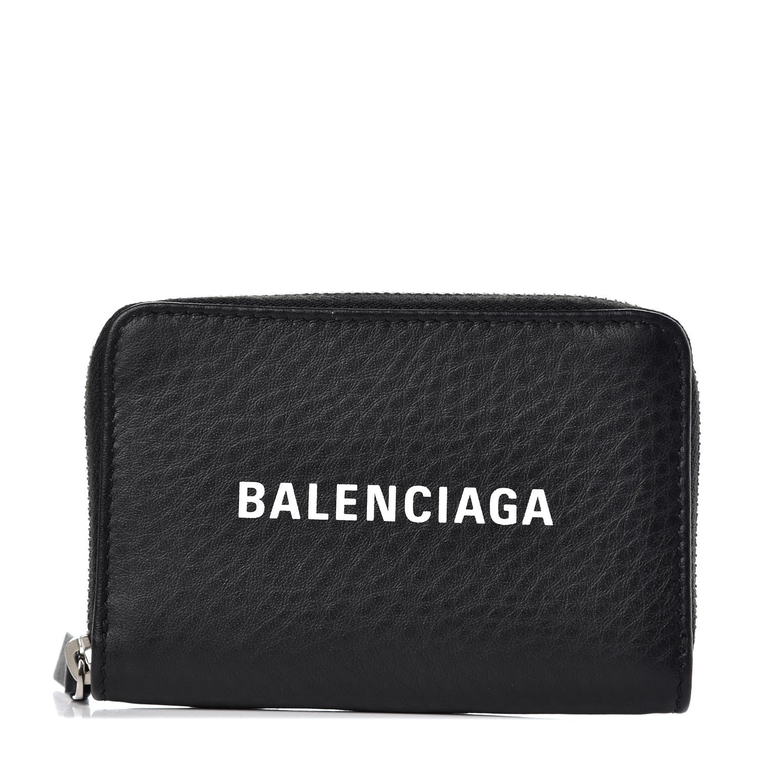 Balenciaga Smooth Calfskin Logo Everyday Zip Around Card Holder Black White 1 of 9