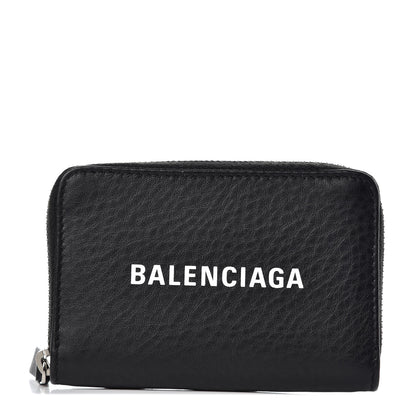 Balenciaga Smooth Calfskin Logo Everyday Zip Around Card Holder Black White 1 of 9