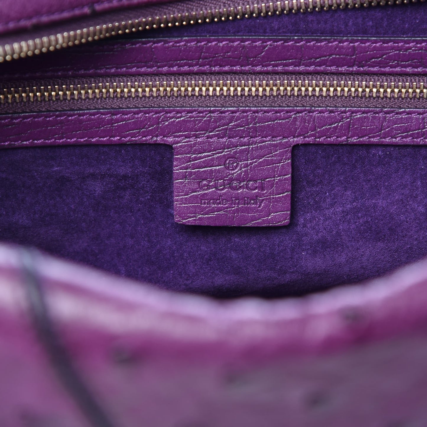 Ostrich Horsebit Chain Satchel Grape Royal