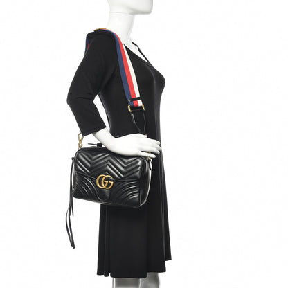 Gucci Calfskin Matelasse Sylvie Web Small GG Marmont Top Handle Shoulder Bag Black 2 of 13