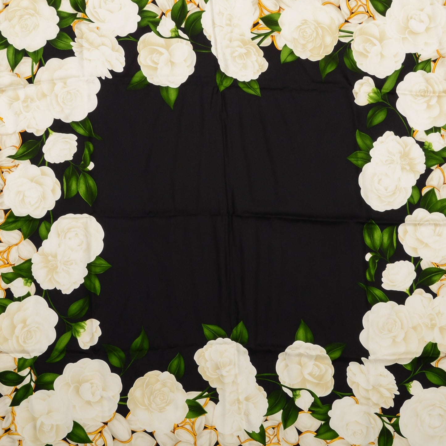 Silk Camellia Flower Square Scarf Navy