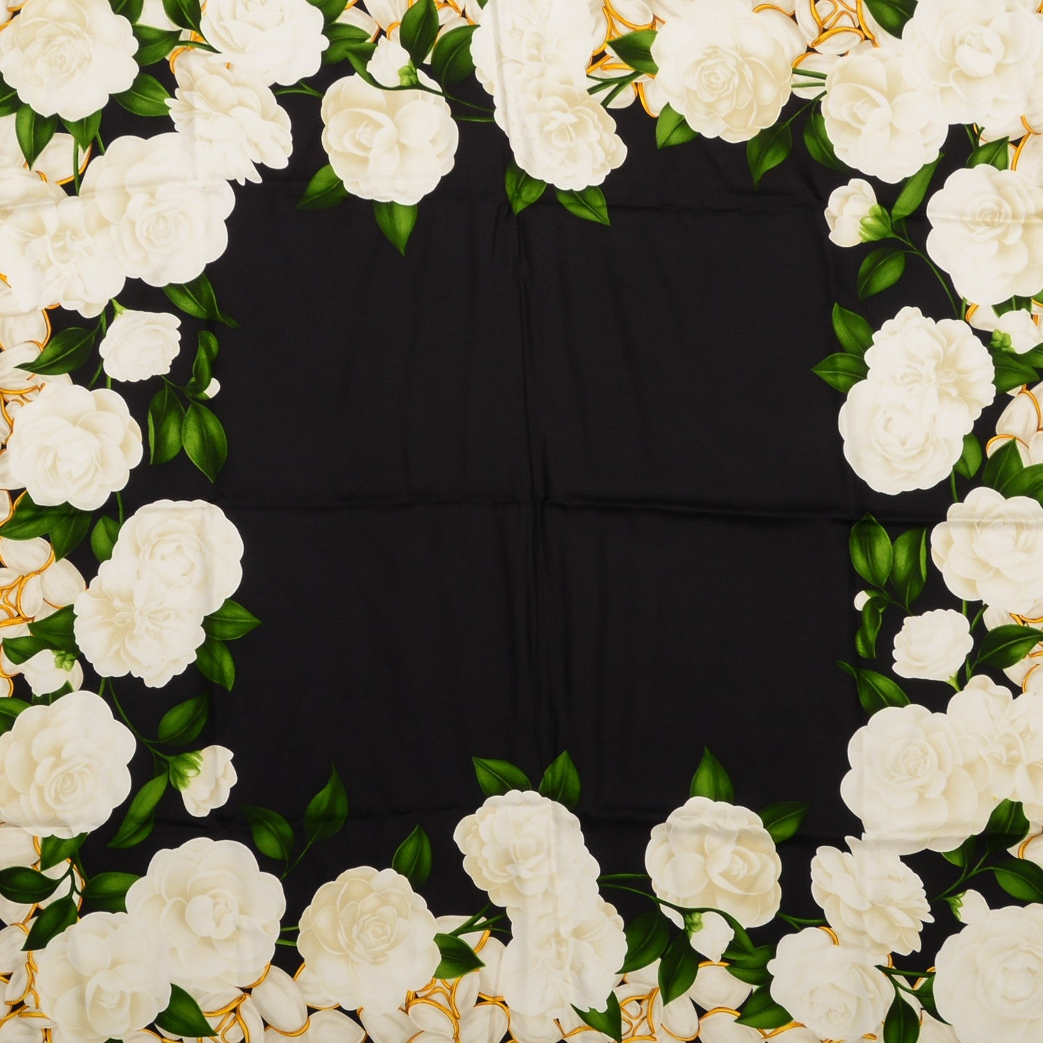 Chanel Silk Camellia Flower Square Scarf Navy 1 of 4