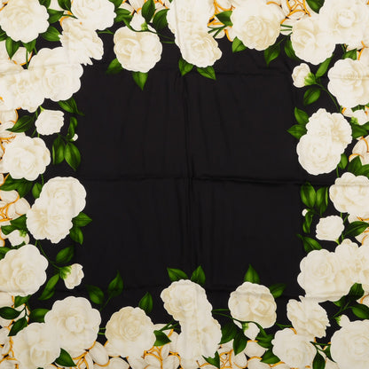 Chanel Silk Camellia Flower Square Scarf Navy 1 of 4