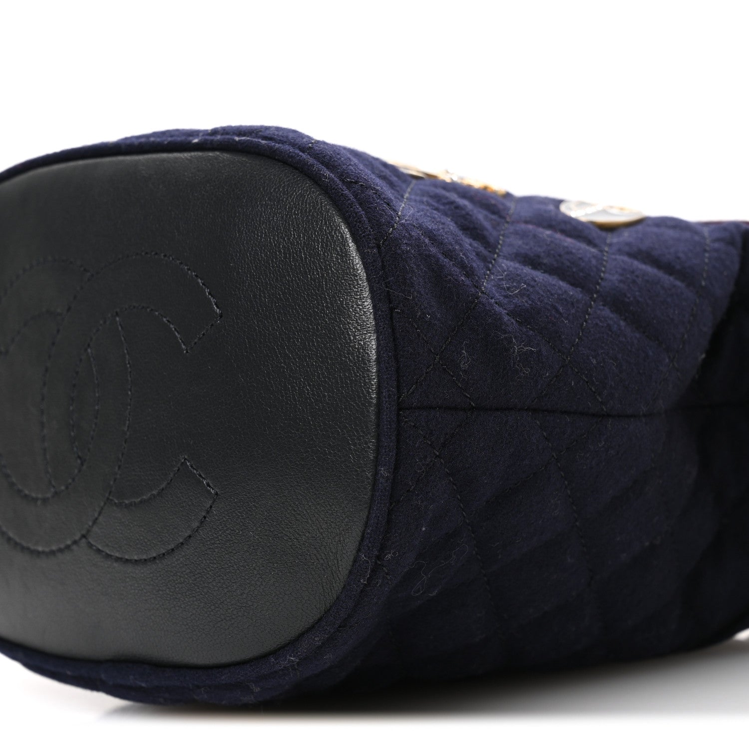 Chanel Felt Quilted Paris Hamburg Charms Drawstring Bucket Bag Dark Navy 10 of 10