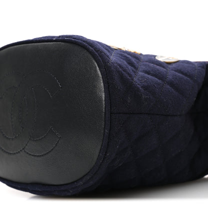 Chanel Felt Quilted Paris Hamburg Charms Drawstring Bucket Bag Dark Navy 10 of 10