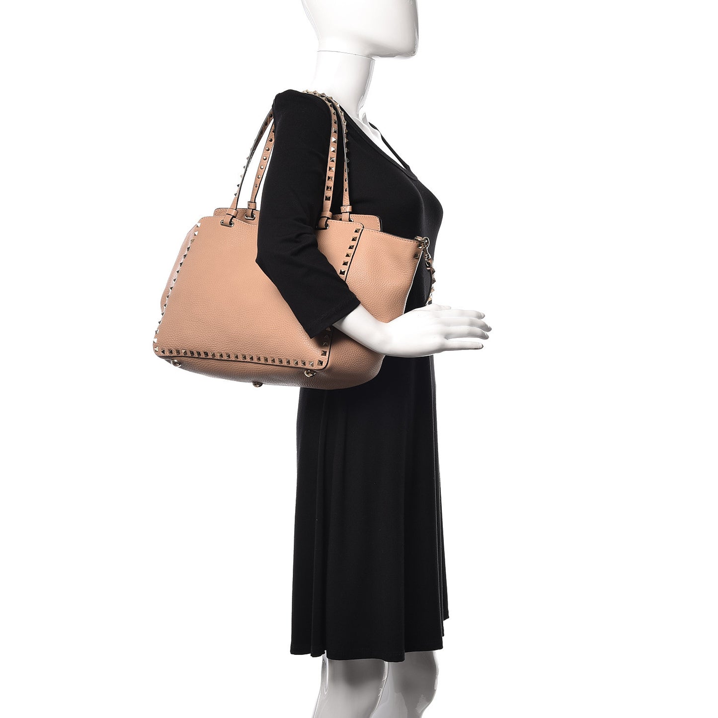 Pebbled Calfskin Medium Rockstud Tote Skin Sorbet