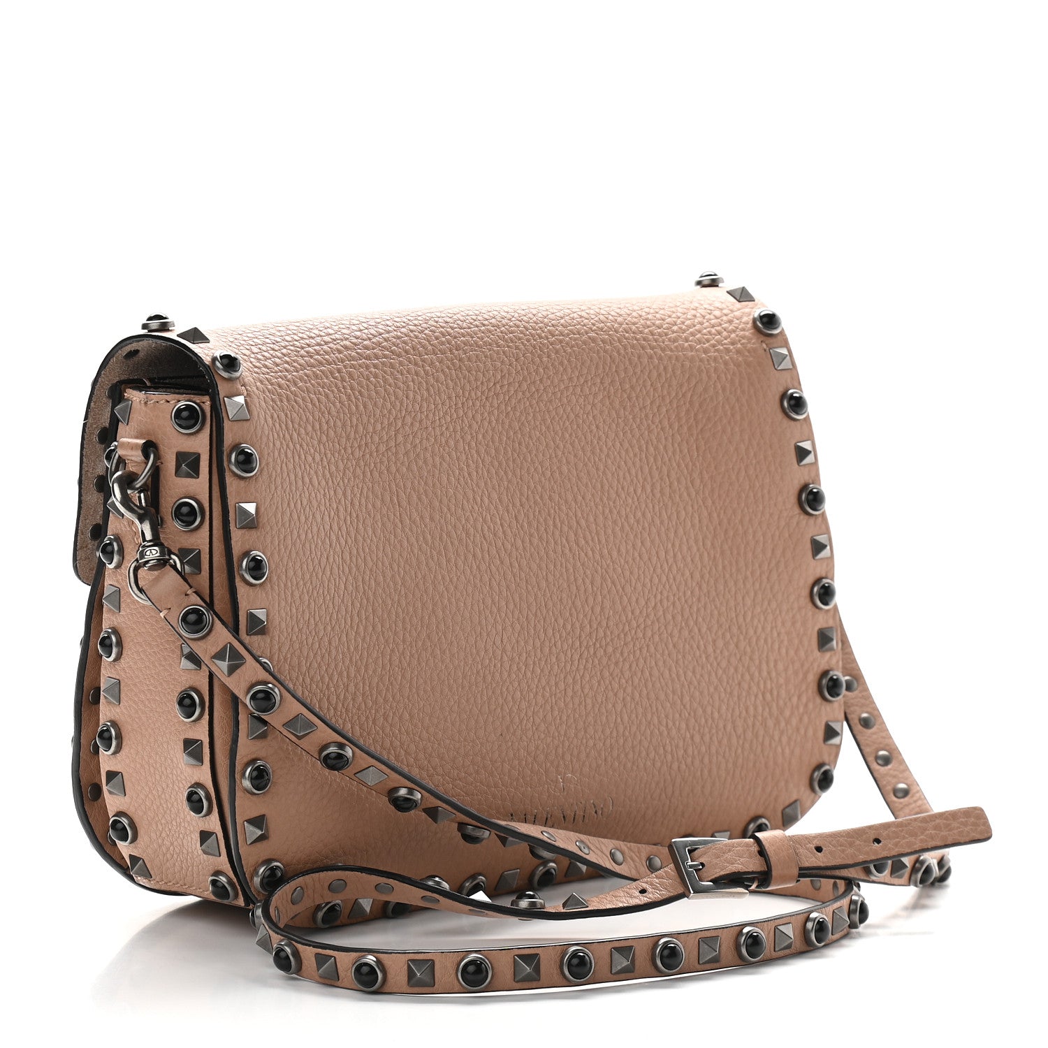 Valentino Garavani Pebbled Calfskin Medium Rockstud Rolling Flap Saddle Bag Soft Noisette 2 of 7