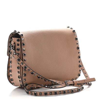 Valentino Garavani Pebbled Calfskin Medium Rockstud Rolling Flap Saddle Bag Soft Noisette 2 of 7
