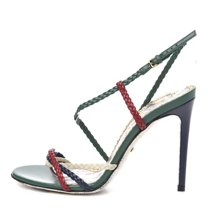 Gucci Malaga Kid Braided Haines High Heel Sandals 37 Emerald 1 of 9