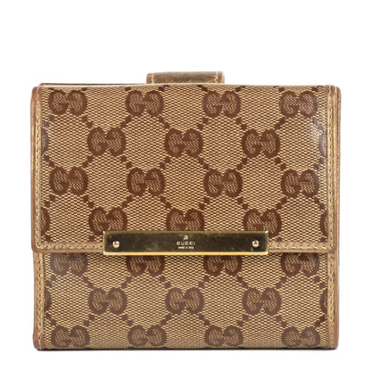 Gucci Crystal Monogram Metal Bar French Flap Wallet Metallic Gold 1 of 7