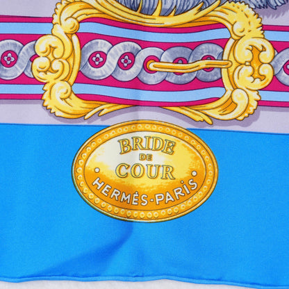 Hermes Silk Bride De Cour Scarf 90 Cobalt Gris Or 3 of 6