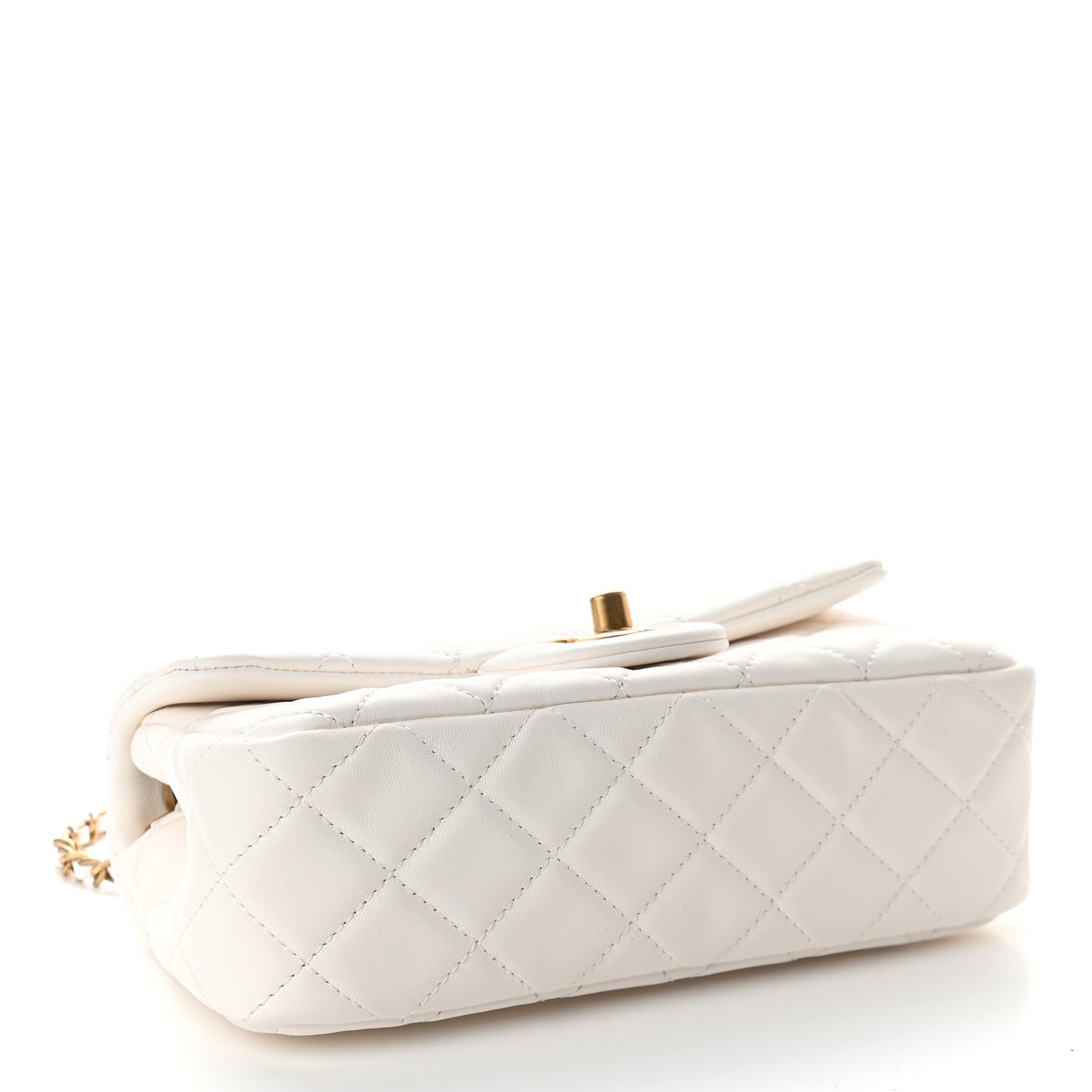 Lambskin Quilted Mini Rectangular Pearl Crush Flap White