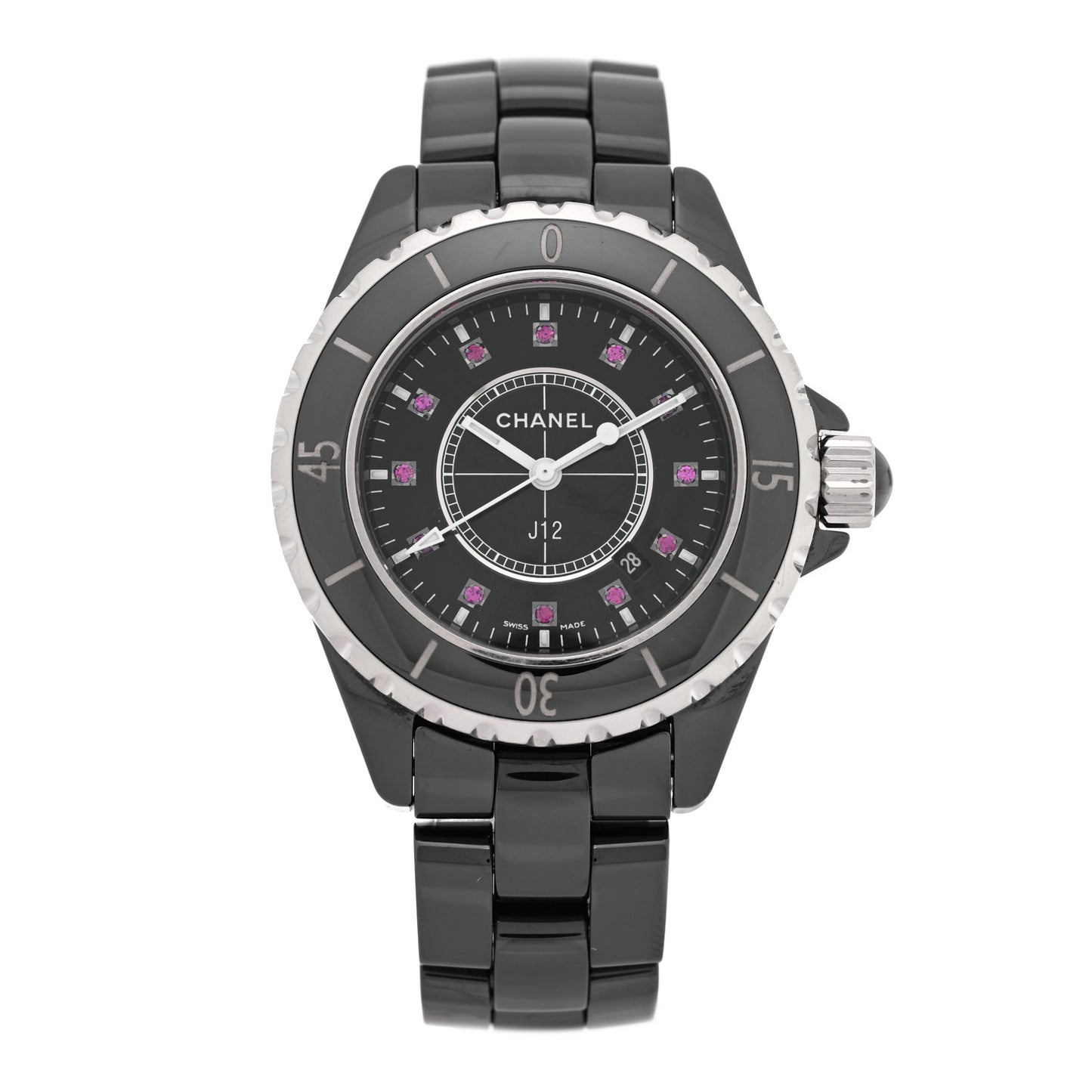 Stainless Steel Ceramic Ruby 33mm J12 Quartz Watch Black