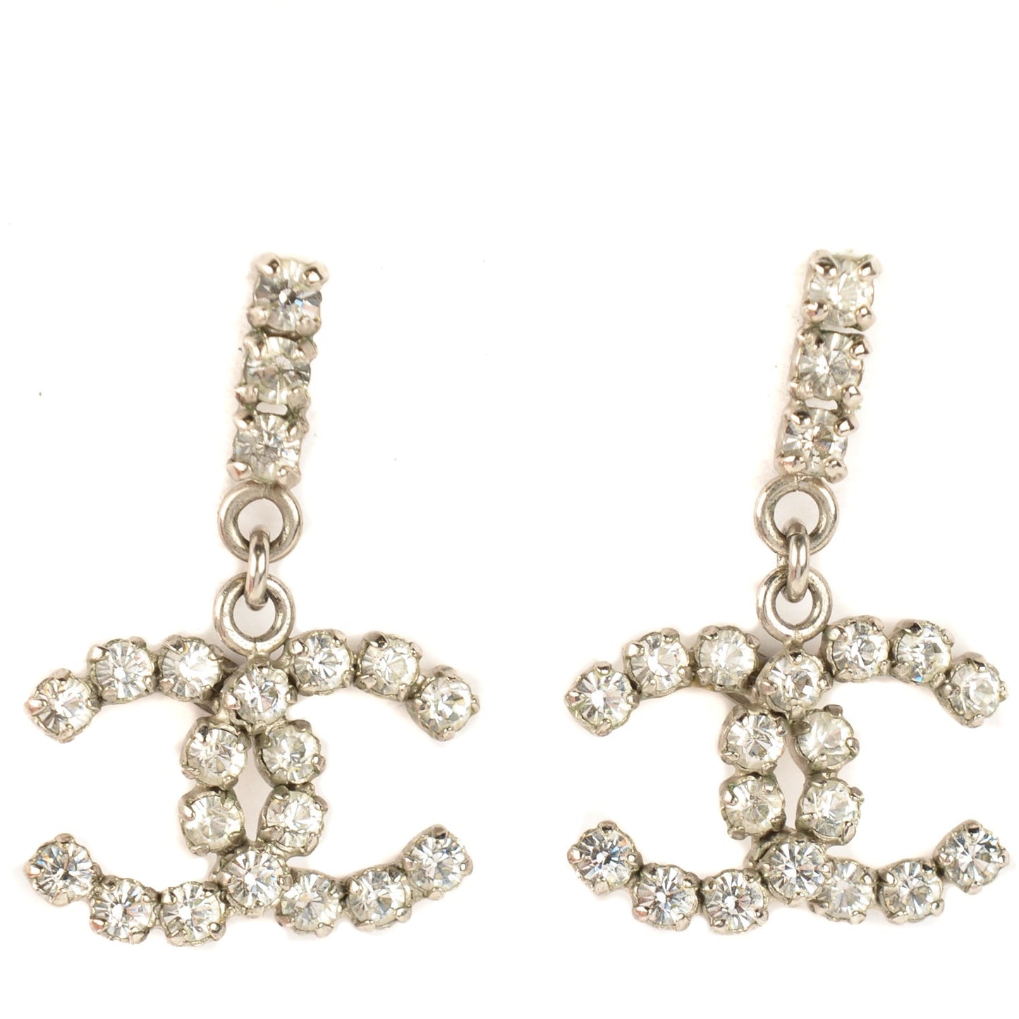 Crystal CC Drop Earrings Silver