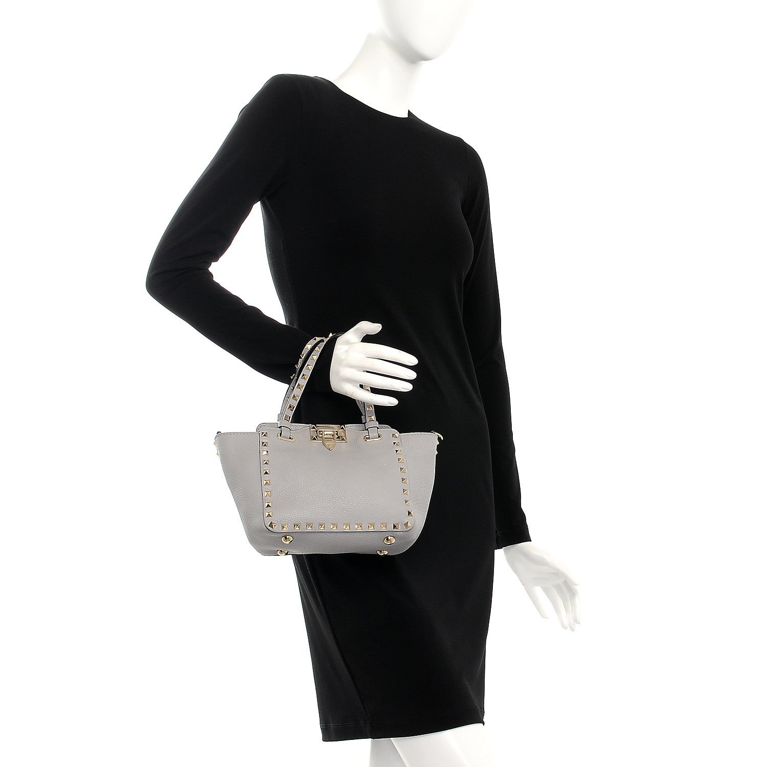 Valentino Garavani Grained Calfskin Mini Rockstud Tote Pastel Grey 3 of 8