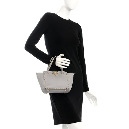 Valentino Garavani Grained Calfskin Mini Rockstud Tote Pastel Grey 3 of 8