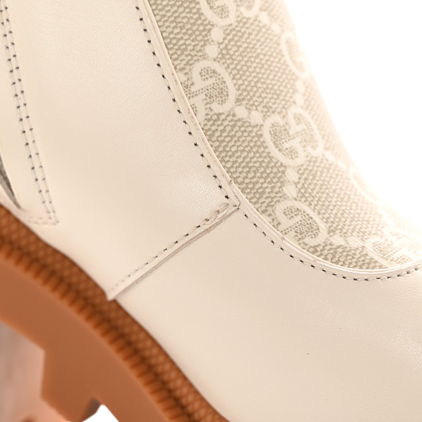 Kensington Calfskin Nappa GG Supreme Monogram Womens Double Buckle Ankle Boots 36.5 Mystic White Beige