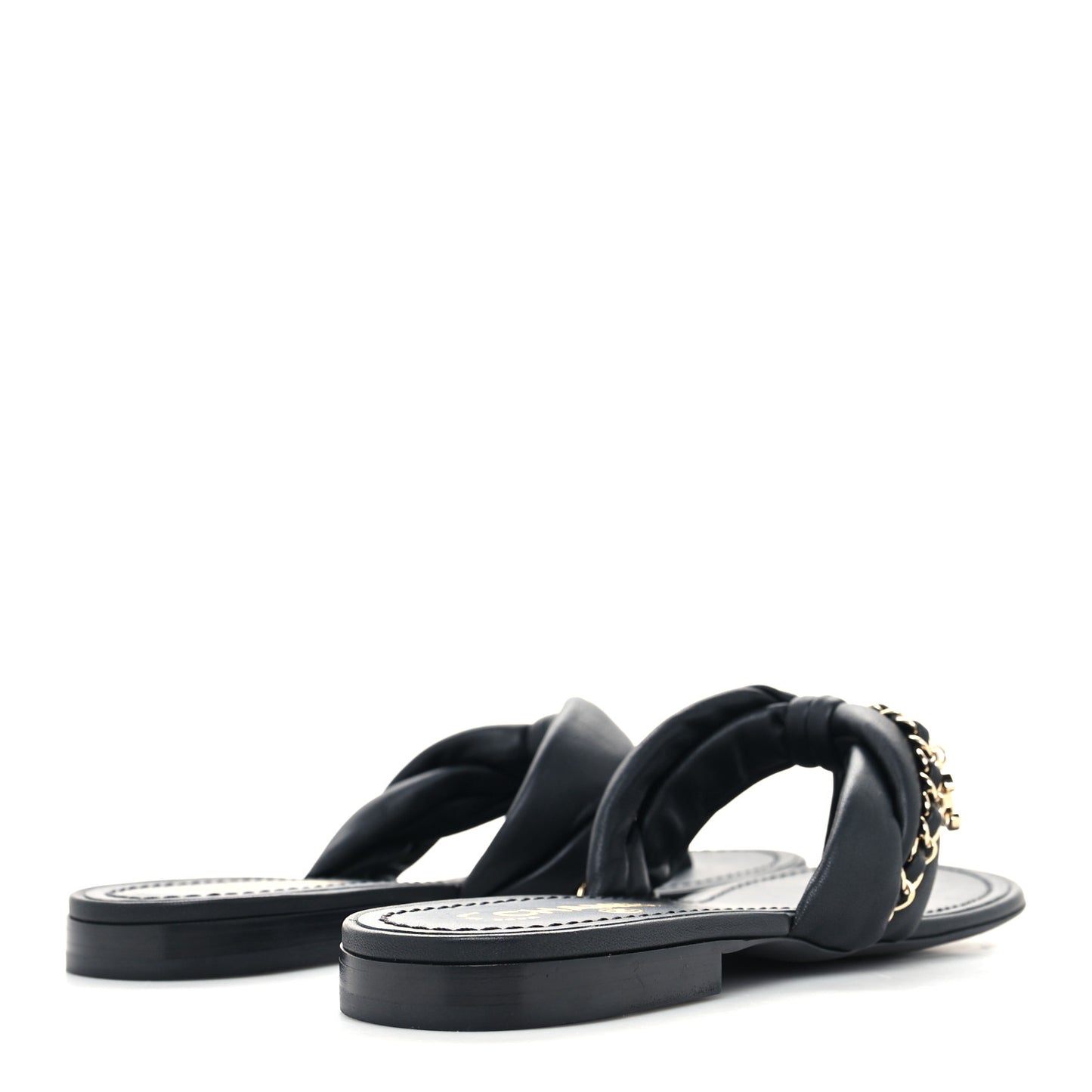 Lambskin Chain Thong Sandals 39 Black