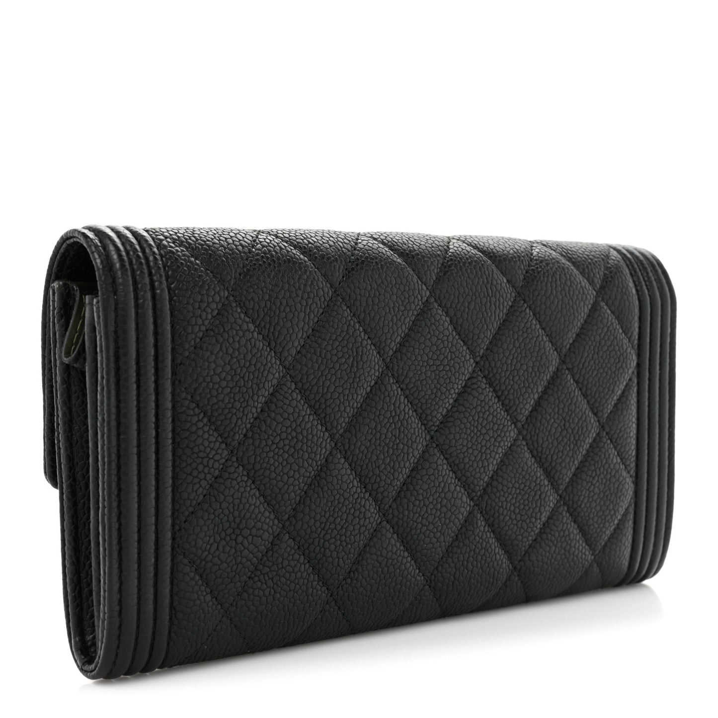 Caviar Quilted Large Boy Gusset Flap Wallet Black