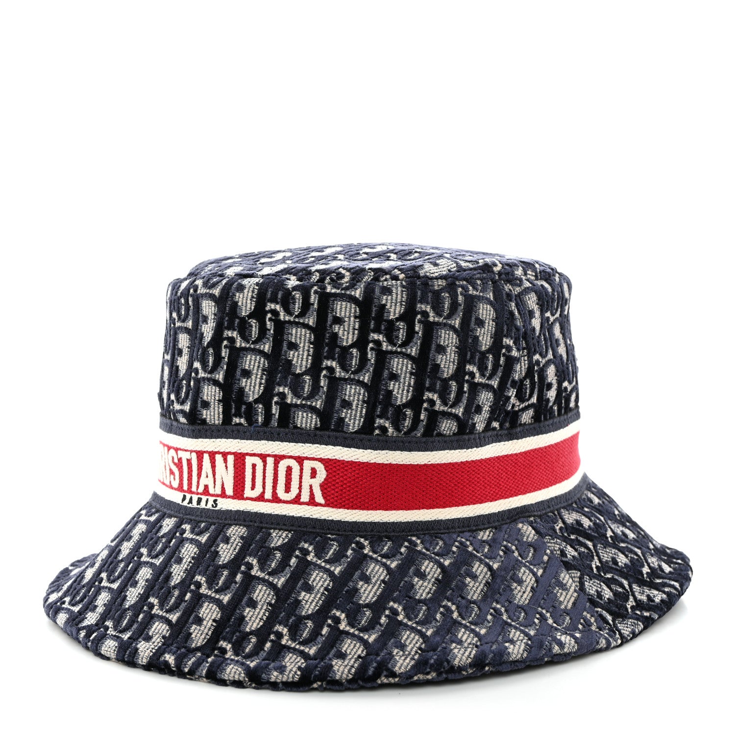 Christian Dior Velvet Oblique Large Brim Bucket Hat 58 Bleu Red 1 of 10