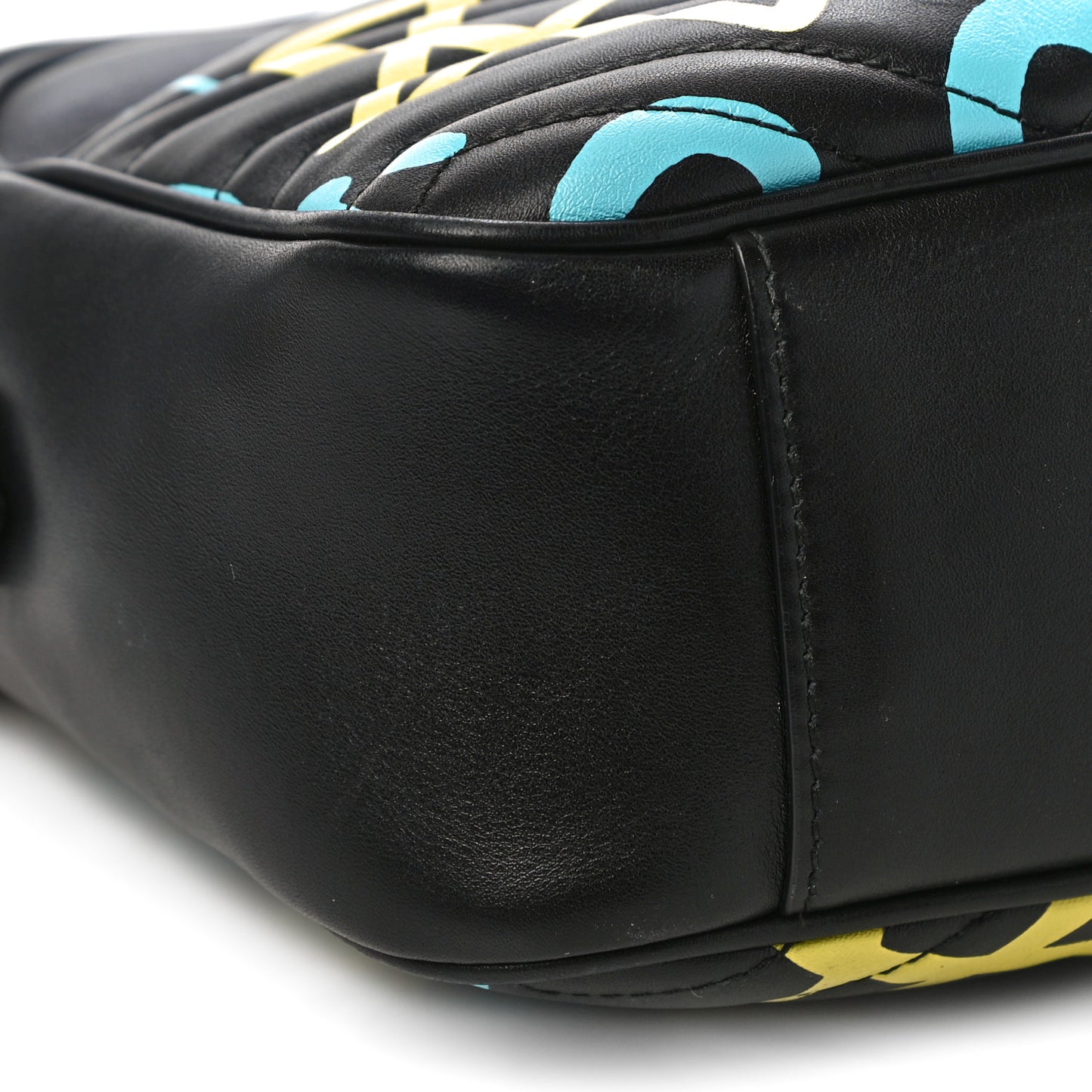 Calfskin Matelasse GucciGhost Medium GG Marmont Chain Shoulder Bag Black New Acquamarine