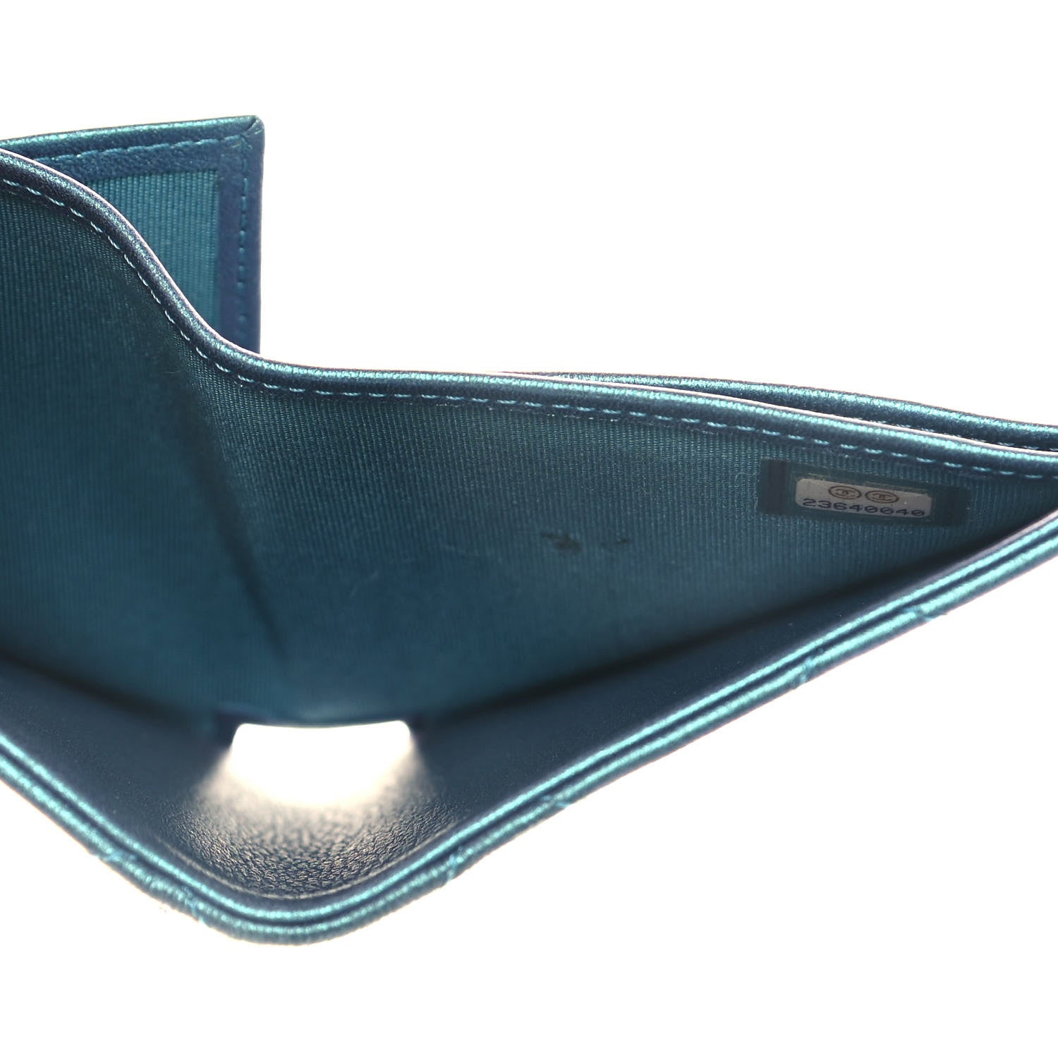 Chanel Metallic Lambskin Quilted Compact Flap Wallet Turquoise 6 of 15