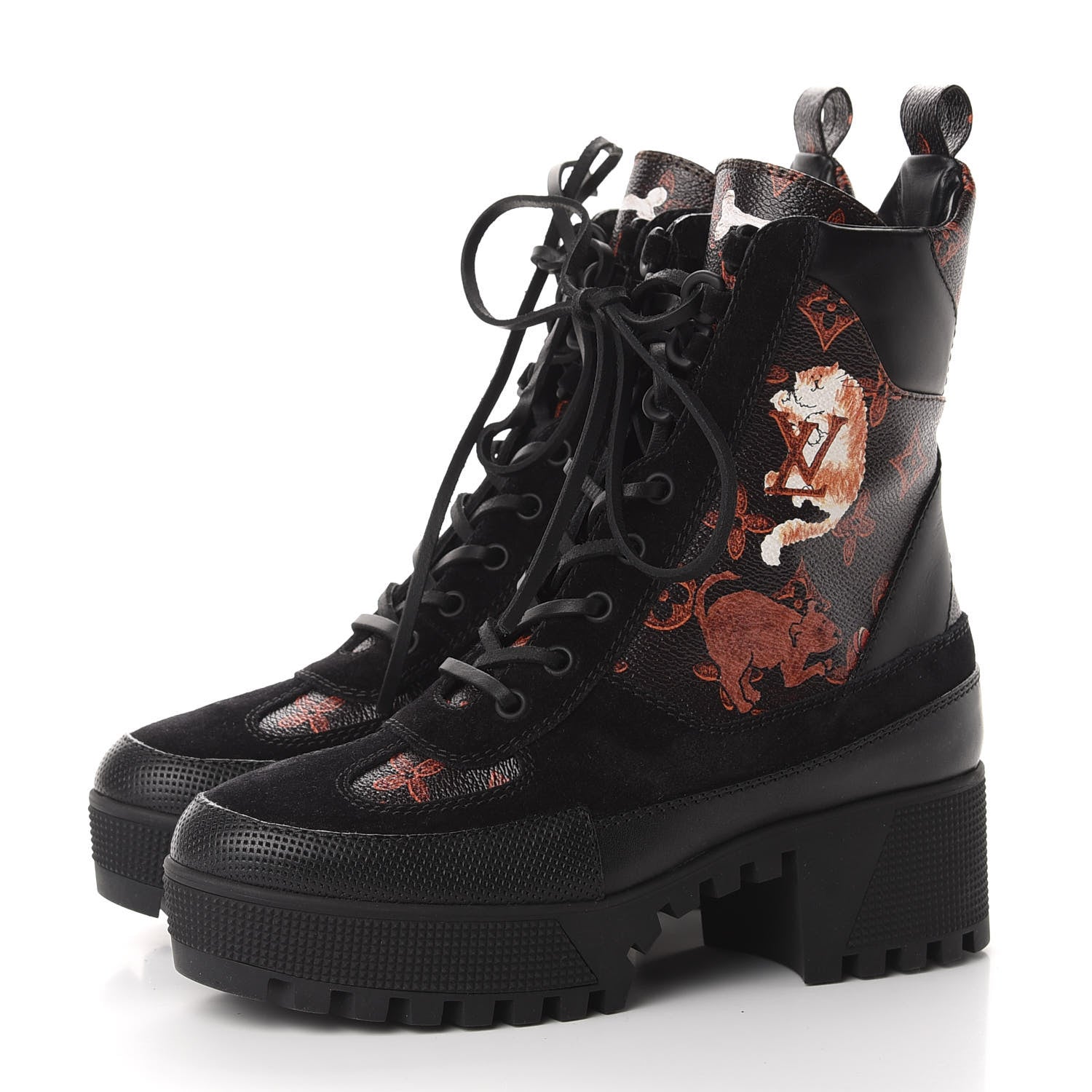 Louis Vuitton Suede Calfskin Catogram Laureate Platform Desert Boots 37 Black Marron 3 of 8