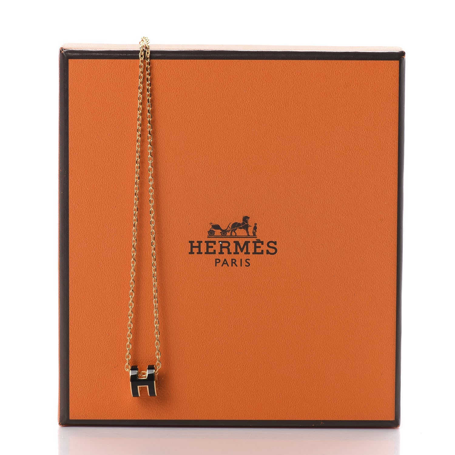 Hermes Lacquered Gold Pop H Pendant Necklace Black 7 of 7
