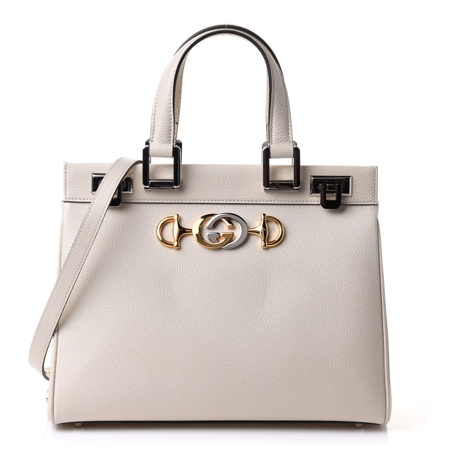 Grainy Calfskin Small Zumi Top Handle Bag Mystic White