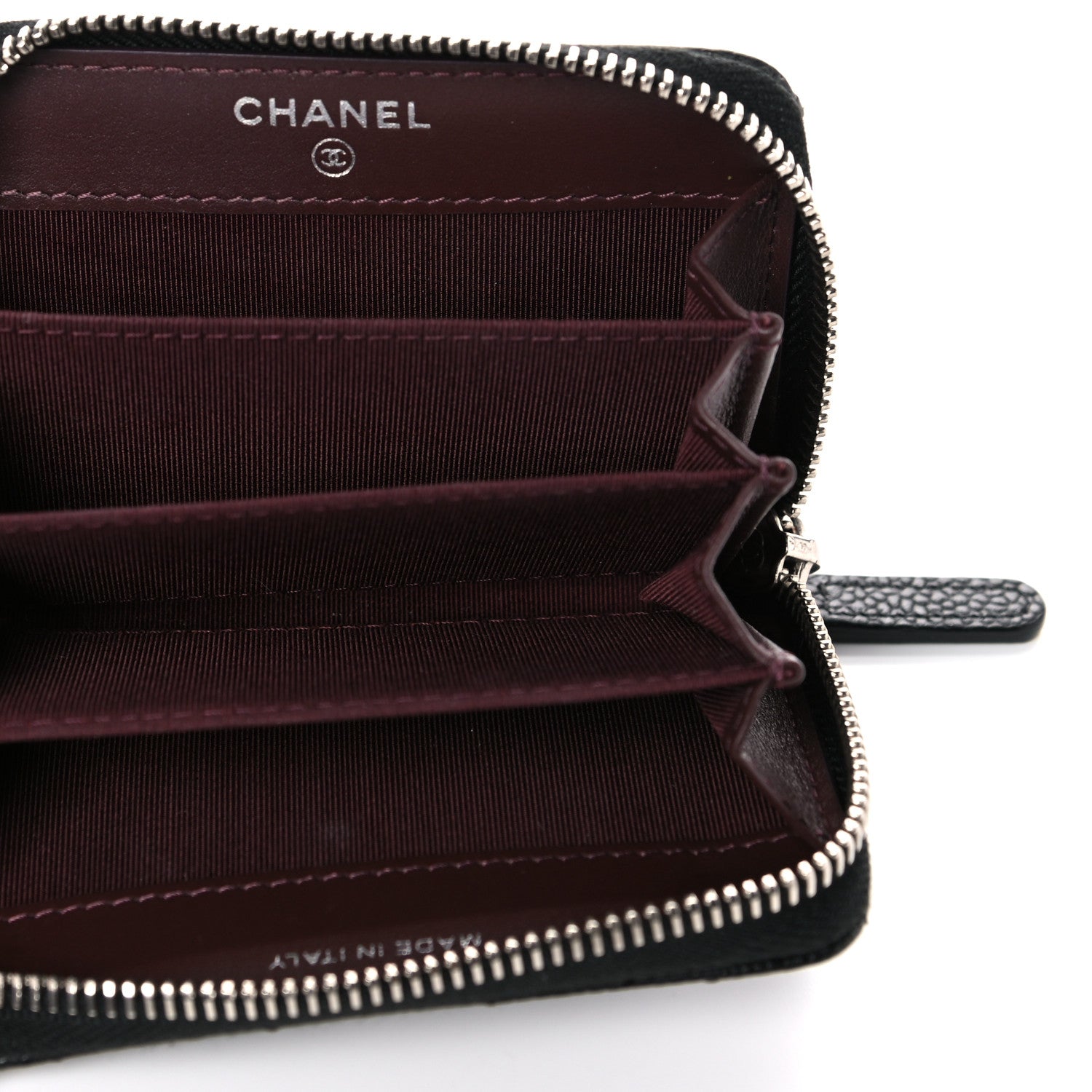 Chanel Caviar Chevron Quilted Zip Coin Purse Black 5 of 13