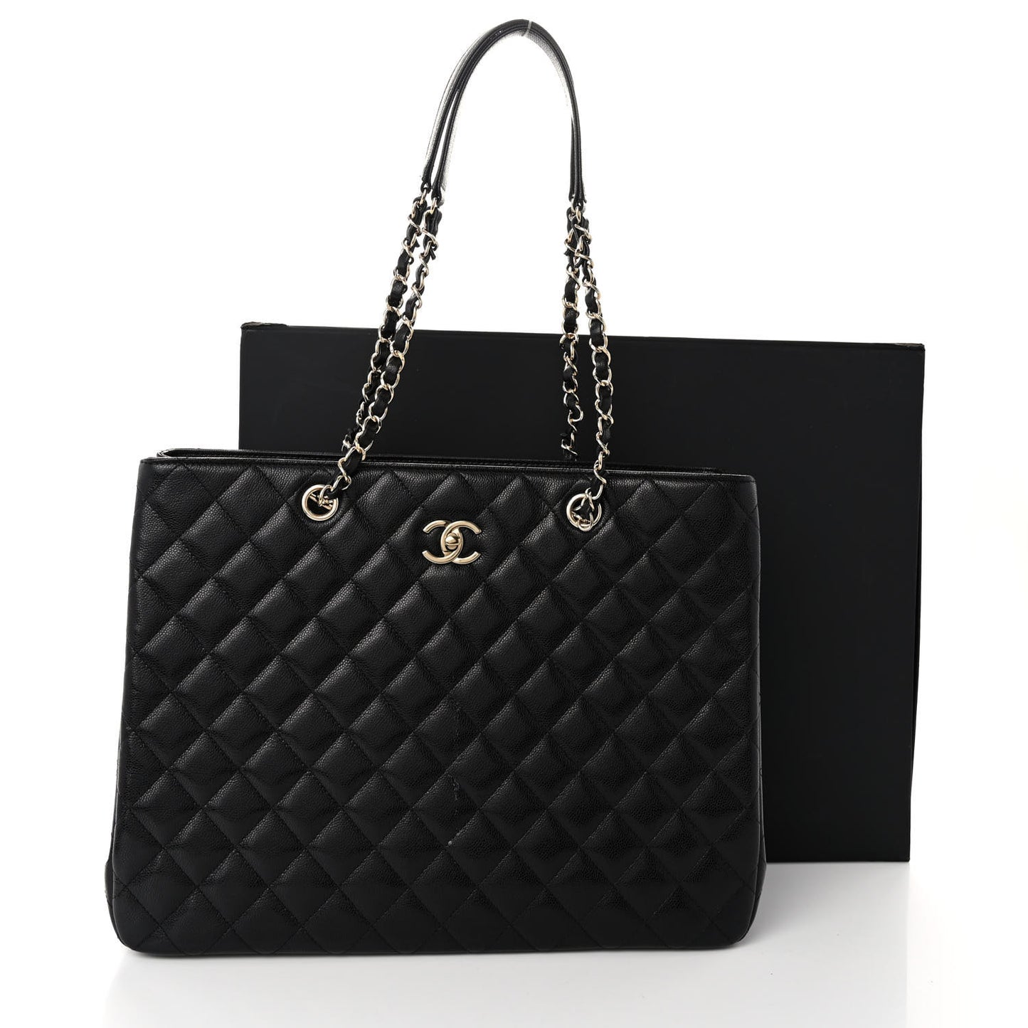 Caviar Quilted Large Shopping Tote Black