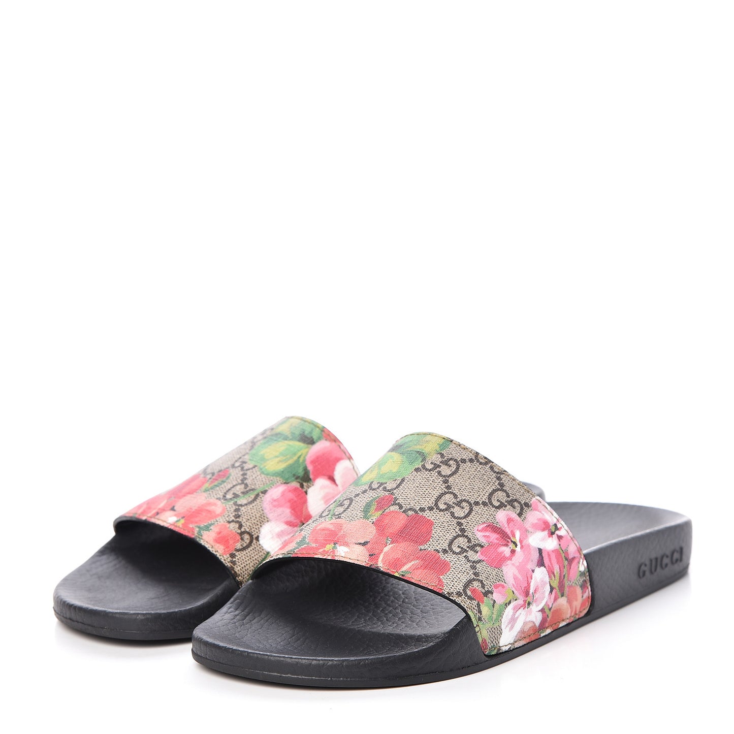 GG Supreme Monogram Blooms Slide Sandals 37 Beige Multicolor