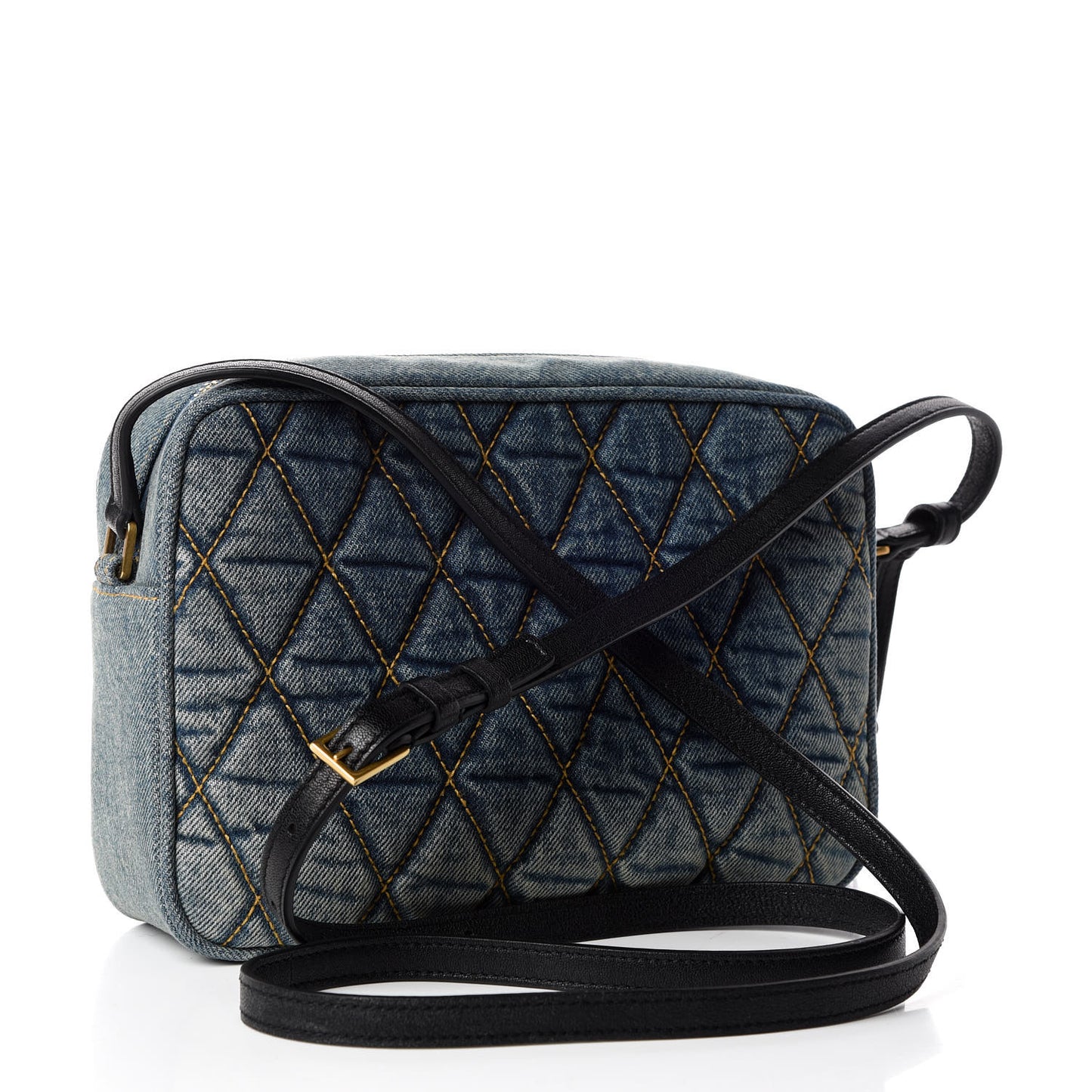 Denim Matelasse Quilted Summer Embroidered Classic Monogram Camera Bag Blue