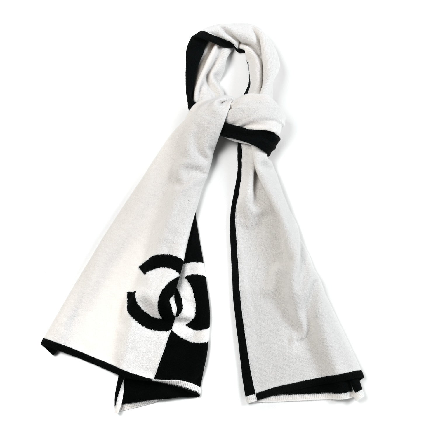 Chanel Cashmere CC Scarf Navy White 1 of 4