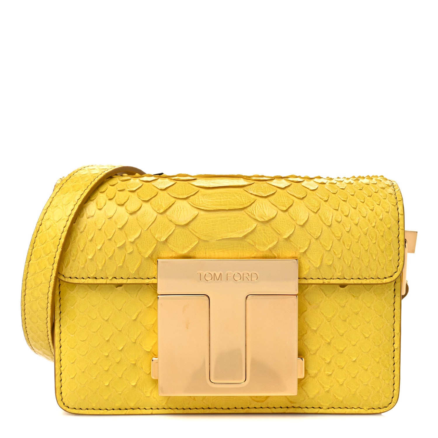 Tom Ford Semi Shiny Snakeskin Small T Clasp Crossbody Yellow 1 of 11